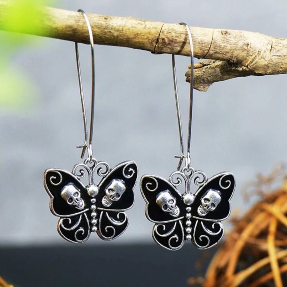 🦋 Awesome Butterfly Skeleton Skull Hoop Earrings 💀